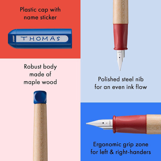 Lamy Stilou Medium Bej Din Lemn Cu Cerneală Roșie