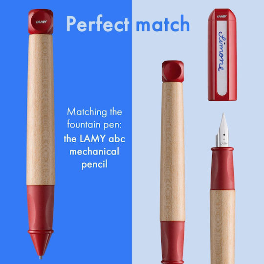 Lamy Stilou Medium Bej Din Lemn Cu Cerneală Roșie
