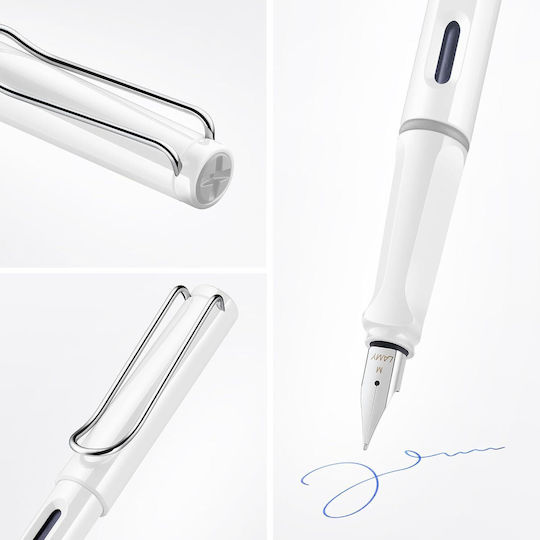 Lamy Safari 019 Πένα Γραφής Fine Λευκή από Πλαστικό με Μπλε Μελάνι