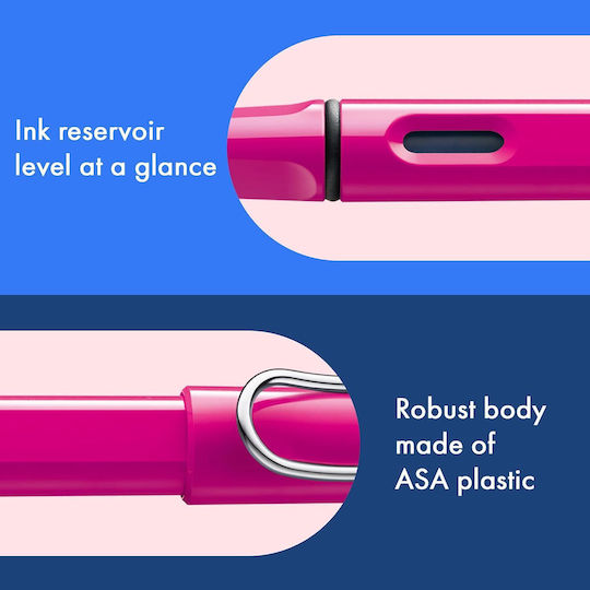 Lamy Safari 013 Πένα Γραφής Medium Ροζ από Πλαστικό με Μπλε Μελάνι Safari Pink
