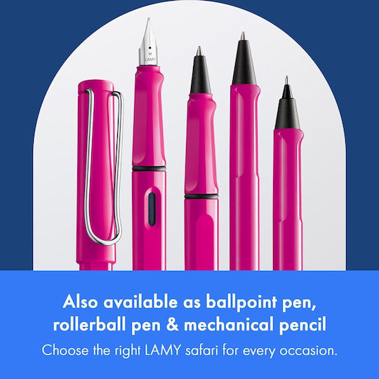 Lamy Safari 013 Πένα Γραφής Medium Ροζ από Πλαστικό με Μπλε Μελάνι Safari Pink