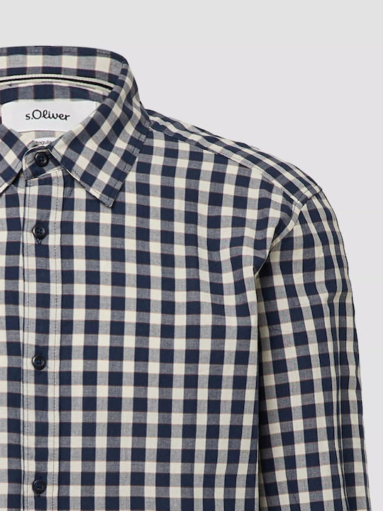 Kent Long Sleeve Shirt in Regular Fit Checked Dark Blue