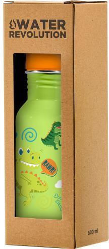 Water Revolution Kids Water Bottle Dinosaur Stainless Steel with Straw 500ml