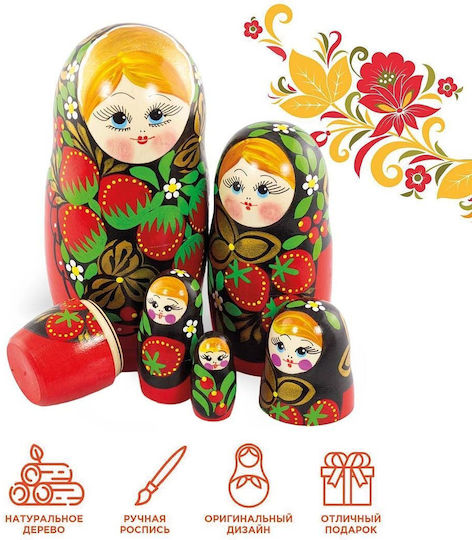 Set aus 5 Matrjoschka-Puppen Rot-Schwarz-Gold Khokhloma Farbe 15 cm Azhna Ms0503hohl