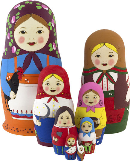 Set of 5 Old Russian Style Pyrography Matryoshka Dolls 10.5 cm Azhna Ms0502abw-01