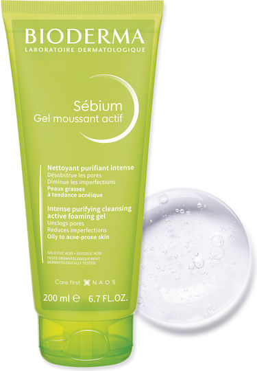 Bioderma Sebium Actif Гел Почистване Лице за Акнеична Кожа 200мл