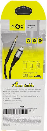 KLGO USB 2.0 Cable USB-C male - 3.5mm Μαύρο 1m AUX-3