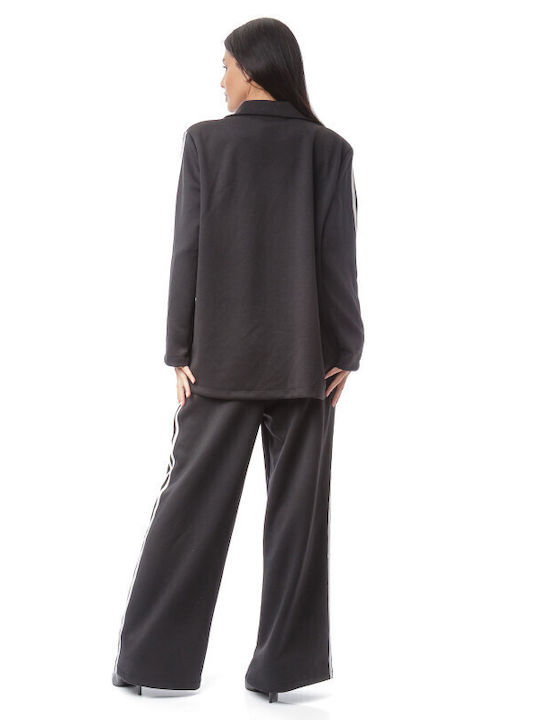 Set Pantaloni Negru Sacou Cu Dungi