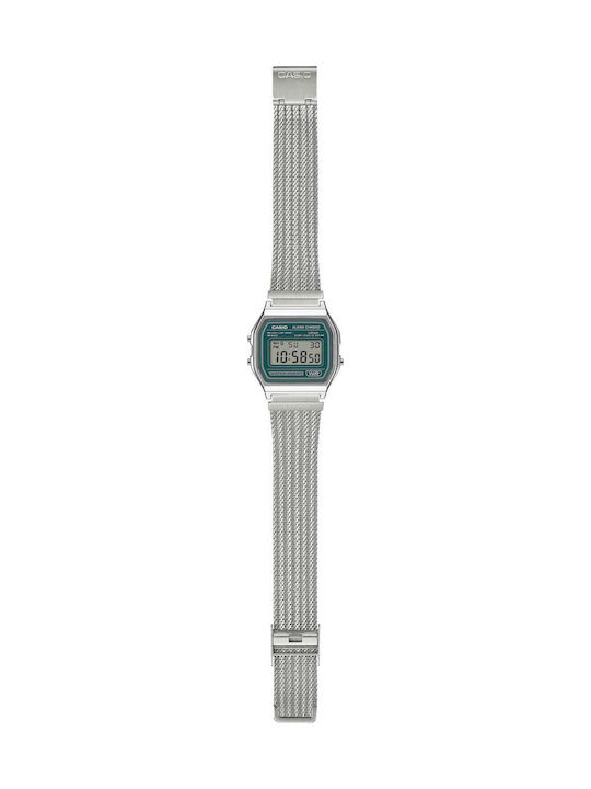 Casio Дигитален Мъжки Часовник Хронограф На Батерия със Сребриста Метална Гривна