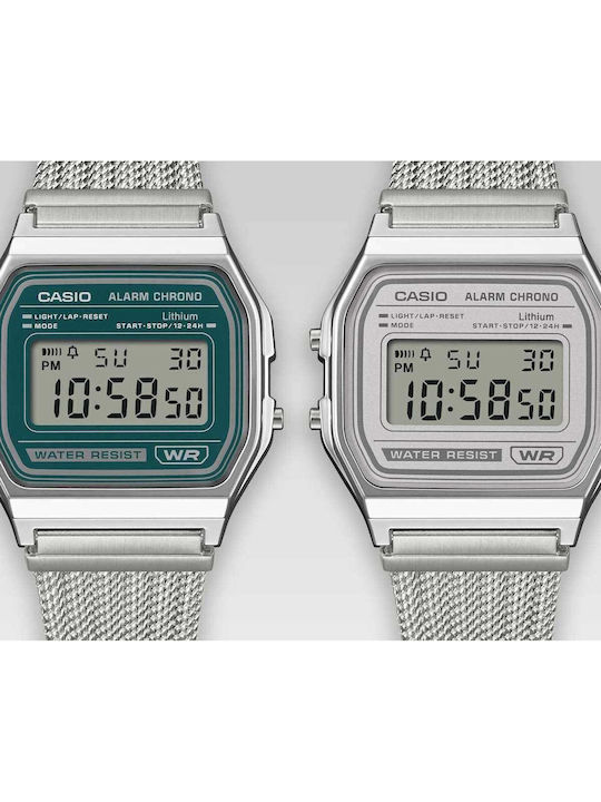 Casio Digital Men's Watch Chronograph Battery with Silver Metal Bracelet