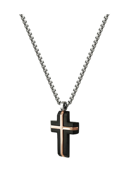 Kiriakos Gofas Schwarz Herren Kreuz aus Stahl mit Kette