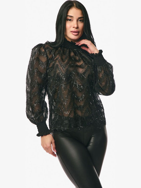 Damen Bluse mit Transparenz Black