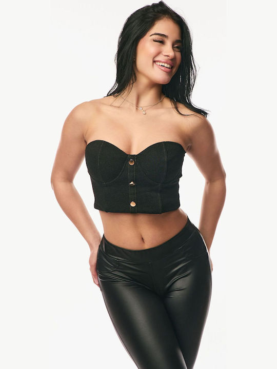 Women's Crop Top with Sheerness Black