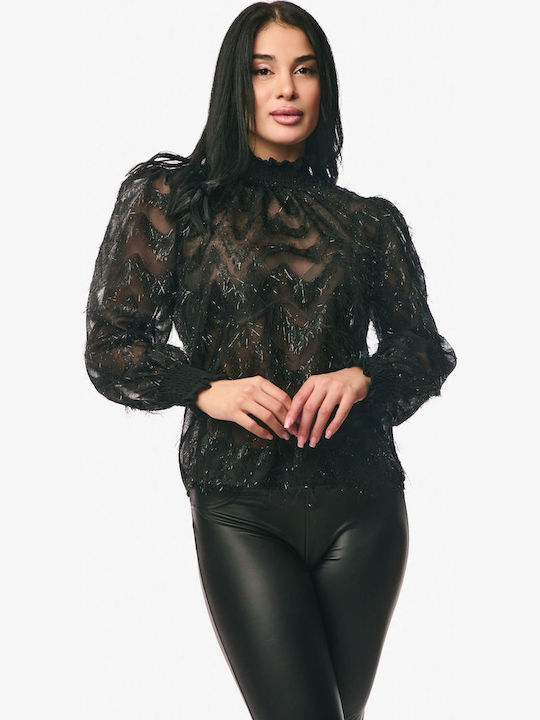 Damen Bluse mit Transparenz Black