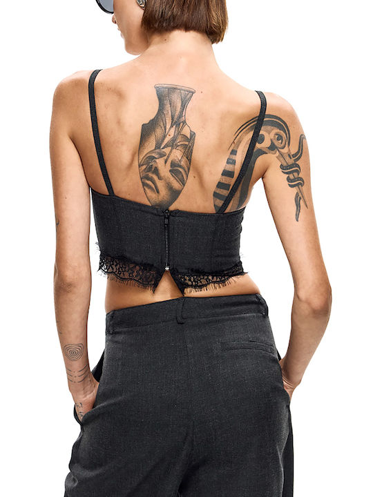 Dolce Domenica Bluza Damă Corset Cu Bretele Și Dantelă Gri-Negru Dolce Domenica Bluza Damă Corset Cu Bretele Și Dantelă Gri-Negru