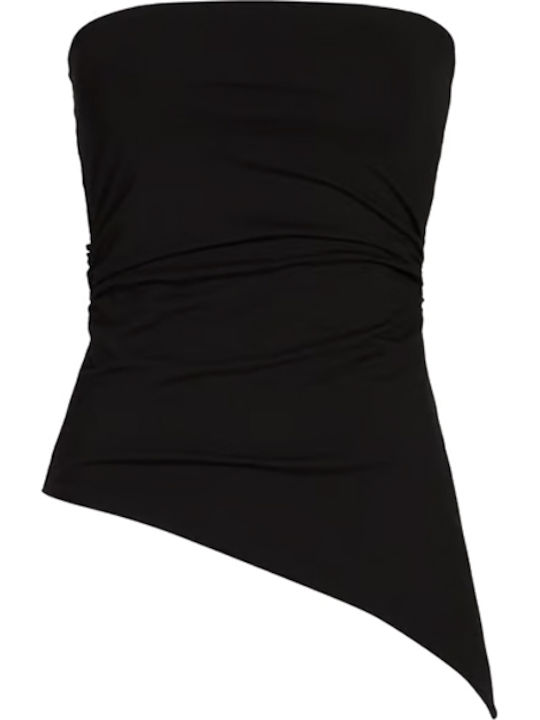Women's Blouse Cotton Strapless Black