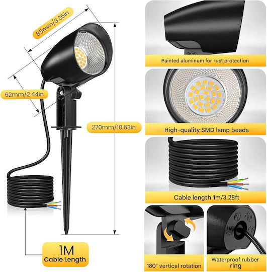 Set 2 Proiectoare Lampi de Grădină 20W Alb Cald 2700K Rezistent la Apă IP66 Țepușă de Sol Cablu 1 M Iluminat Exterior Grădină Curte Petrecere