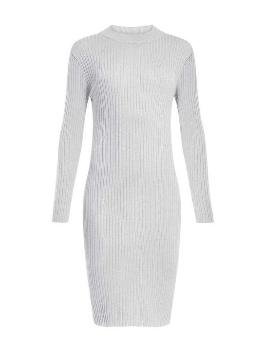 Celestino Γυναικείο Φόρεμα Ριπ Μεταλλιζέ Slim Fit Γκρι Ανοιχτό