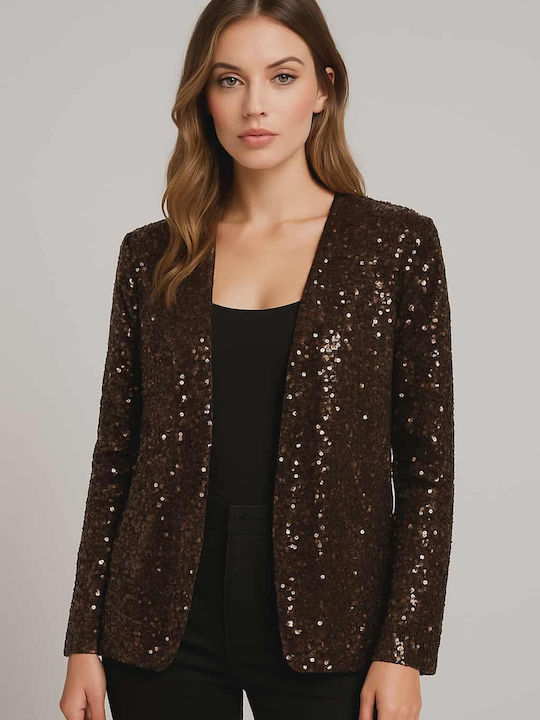 Floria Women's Blazer Brown with Sequins