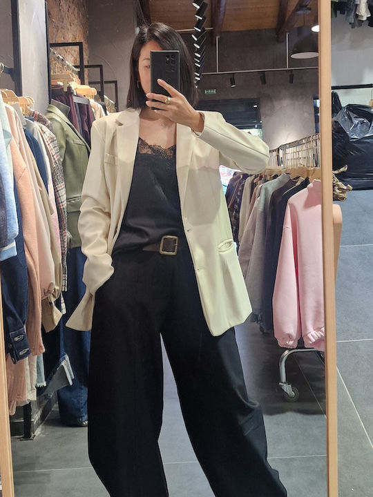 SweetFashion Damen Leder Blazer Beige