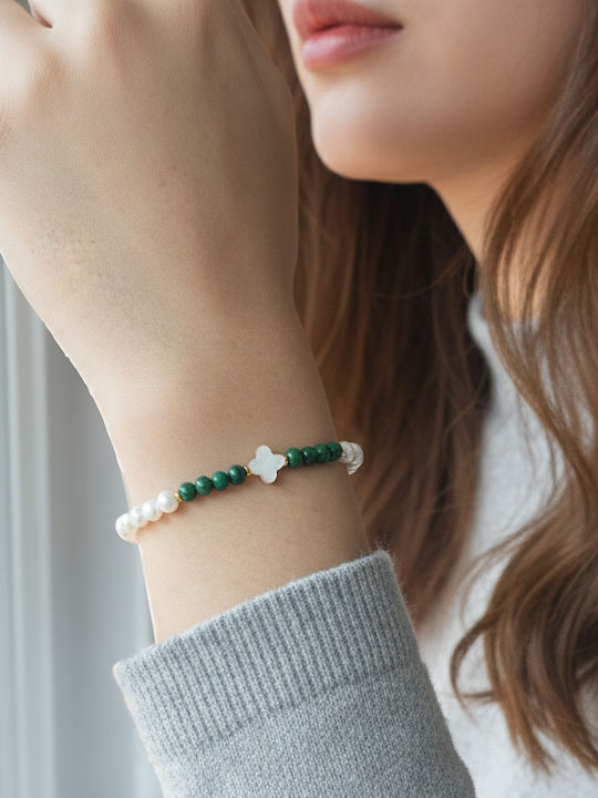 Bracelet 14K Gold Clasp White Pearls Malachite V126774