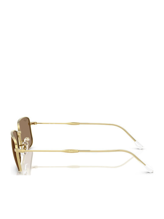 Ray Ban Unisex Sunglasses with Gold Metal Frame and Brown Lens
