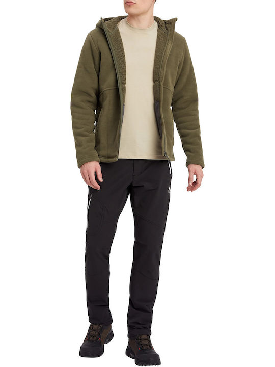Viana Ανδρική Ζακέτα Fleece με Κουκούλα Χακί Olive Dark