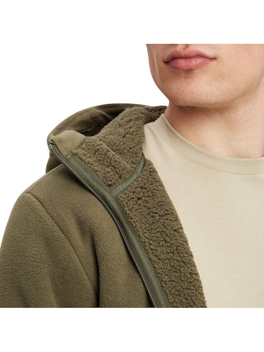 Viana Ανδρική Ζακέτα Fleece με Κουκούλα Χακί Olive Dark