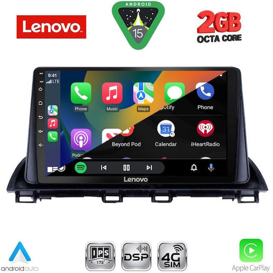 Lenovo Автомобилна Аудио Система (Блутут/USB/WiFi/GPS/Apple-Carplay/Android-Auto) с Тъчскрийн 9"