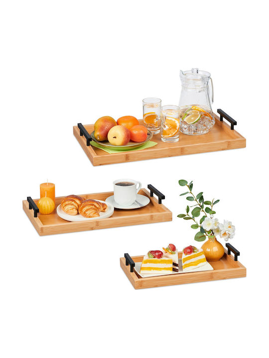 Relaxdays Bambus Dreptunghiular Tavă de Servire din Bamboo cu Mânere în Culoare Gri 10046255 1buc
