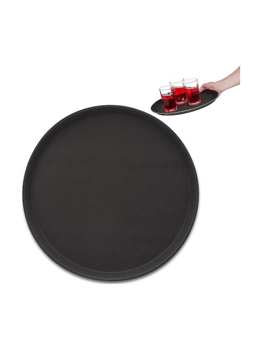 Relaxdays Kunststoff Rund Serviertablett Rutschfest in Schwarz Farbe 35cm 10043120 1Stück