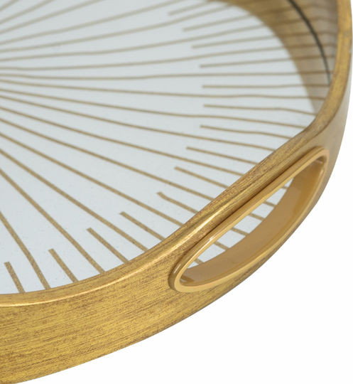 Artekko Plastic Round Serving Tray with Handles in Gold Color 40x40x5cm 86758 1pcs