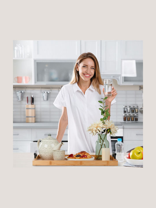 Relaxdays Bambus Dreptunghiular Tavă de Servire din Bamboo cu Mânere în Culoare Gri 10046255 1buc