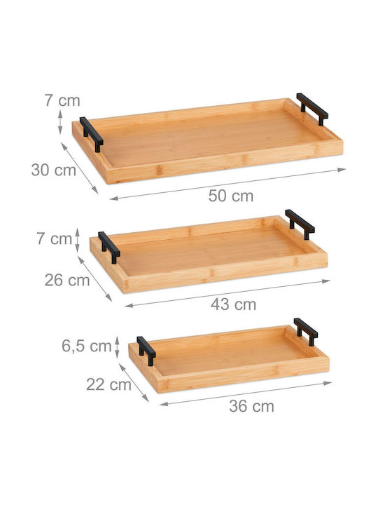 Relaxdays Bambus Dreptunghiular Tavă de Servire din Bamboo cu Mânere în Culoare Gri 10046255 1buc