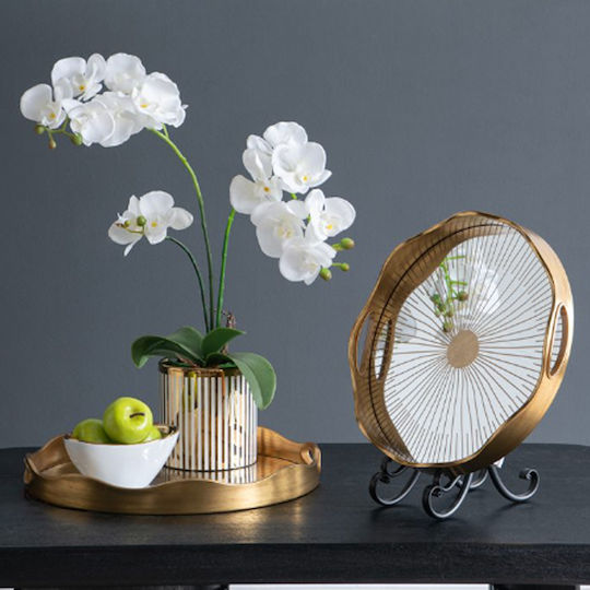 Artekko Plastic Round Serving Tray with Handles in Gold Color 40x40x5cm 86758 1pcs