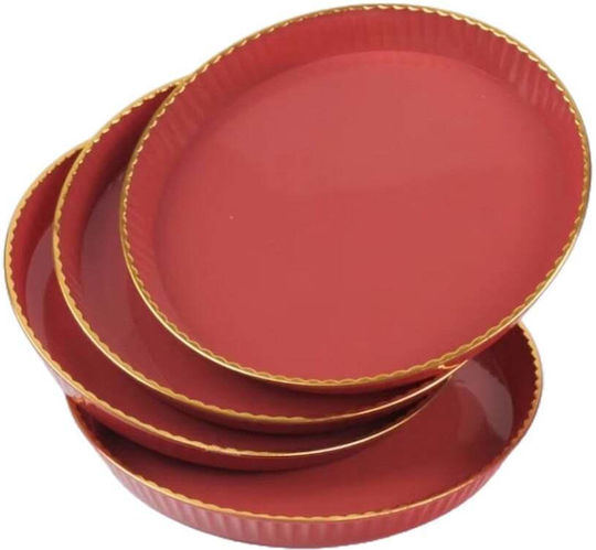 Set 4 Gentle Puff Round Trays Serving Appetizers Sweets Candies 15 Cm Red