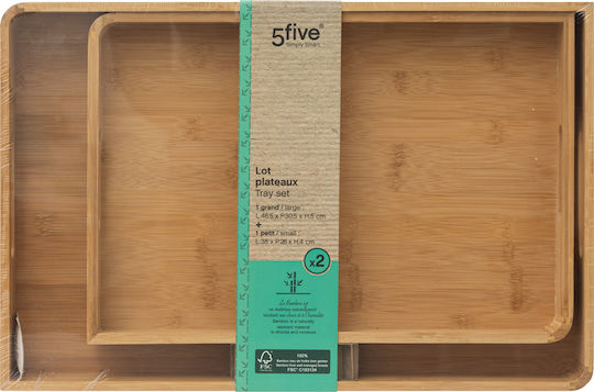 5Five Bamboo Rectangular Serving Tray made of Bamboo with Handles in Brown Color 46x30cm 189700 1pcs