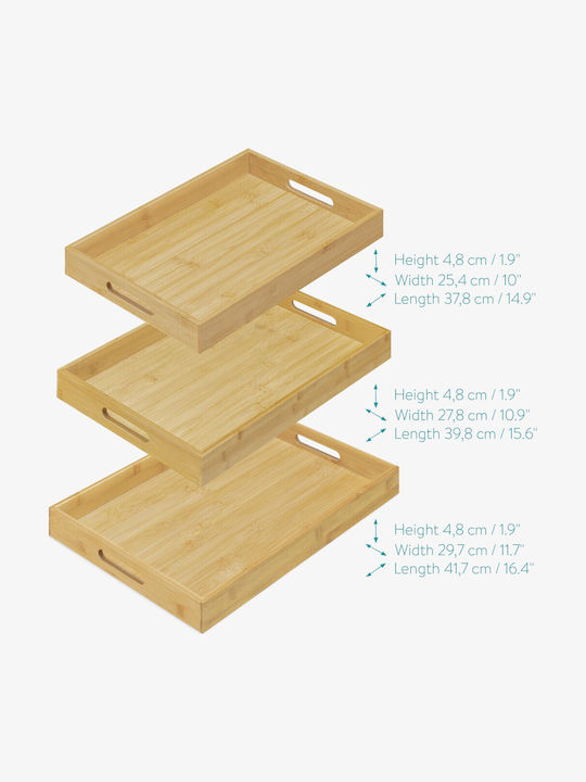Navaris Bamboo Rectangular Serving Tray made of Bamboo with Handles in Beige Color 53446.03 1pcs