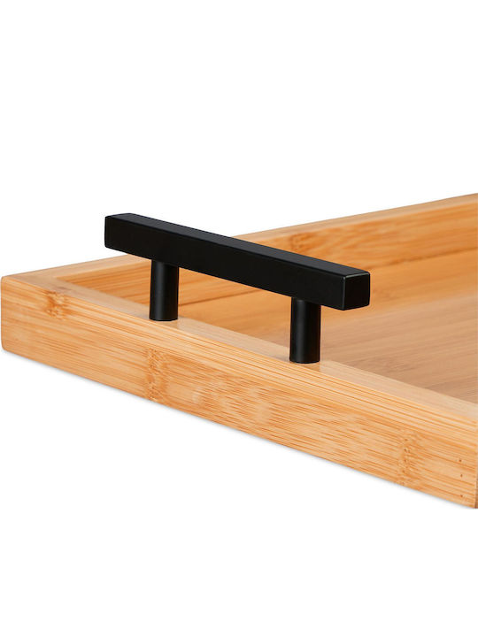 Relaxdays Bambus Dreptunghiular Tavă de Servire din Bamboo cu Mânere în Culoare Gri 10046255 1buc