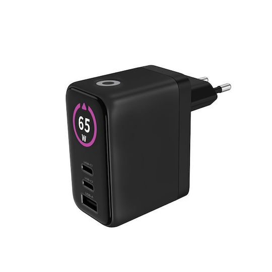 Mobile Origin Φορτιστής Χωρίς Καλώδιο GaN με Θύρα USB-A και 2 Θύρες USB-C 65W Power Delivery Μαύρος