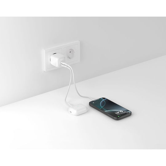 Belkin Mobile Phone Charger Without Cable with 2 USB-C Output Ports and USB-C Cable 50W Power Delivery White