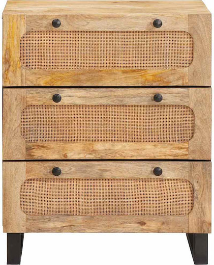 Wooden & Metallic Chest of Drawer with 3 Drawers Coffee 60x33.5x75cm