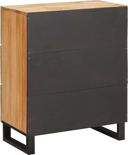 Wooden & Metallic Chest of Drawer with 3 Drawers Coffee 60x33.5x75cm