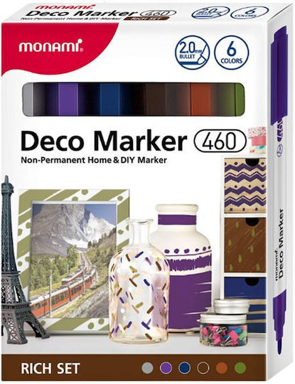 Monami Акрилни декоративни маркери Deco Marker B 460 6 цвята Rich Monami