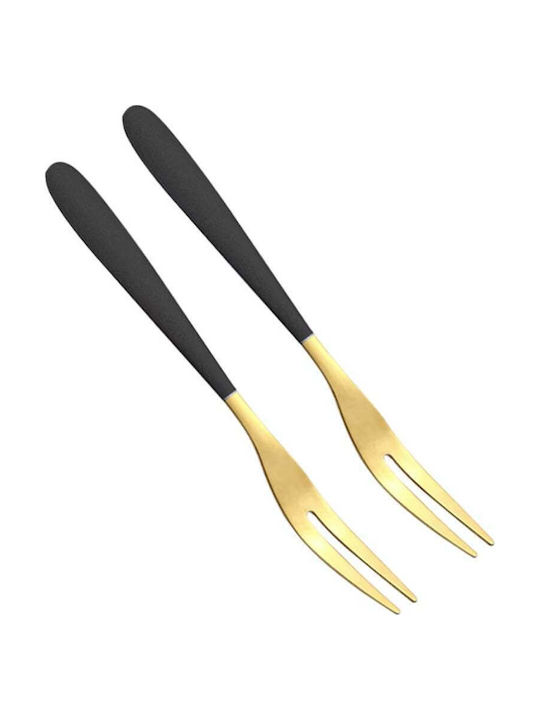 Set 2 Furculițe de Lux pentru Deserturi Fructe Scoici Melc Servire Oțel 12 Cm Auriu Negru