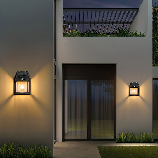 Set of 4 x Solar Wall Lamps 2W 600lm Waterproof IP65 for Garden or Home Black