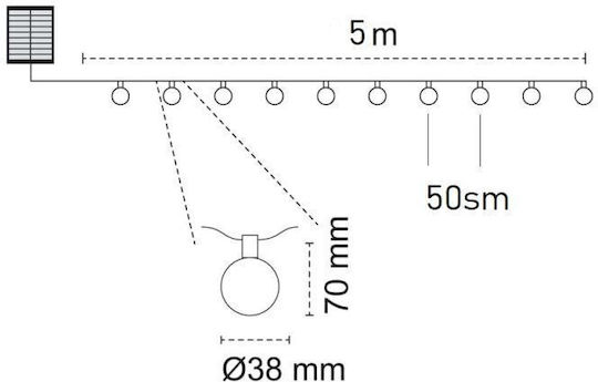 Соларна Светлина Гирлянда 0.5W Топло бяло с Дистанционно Управление IP44