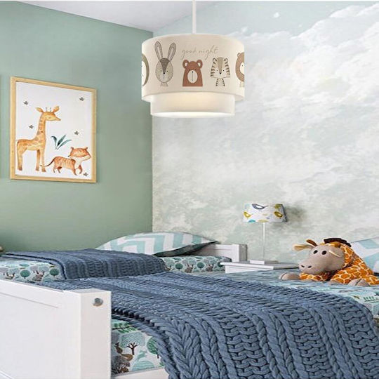 HomeMarkt Kids Fabric Single Ceiling Light E27 Cute Animals White 60W 30x70cm