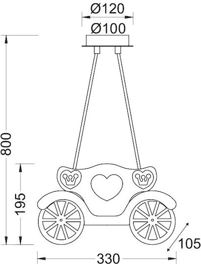 Aca Kids Wooden / Plastic Chandelier Ceiling Light E27 Carriage Pink 40W