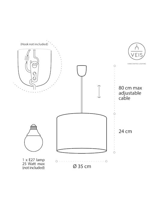 Veis Kids Fabric Single Ceiling Light E27 Funky Stars White 60W 35x24cm